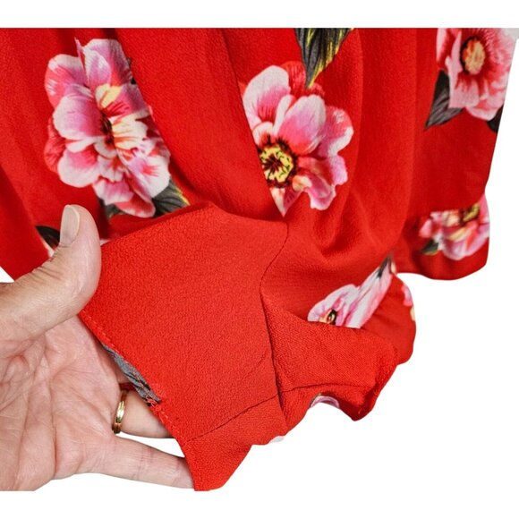 Umgee Womens Red Floral Ruffle Sleeve Wrap Romper Lightweight & Flowy Size XL - Picture 6 of 12
